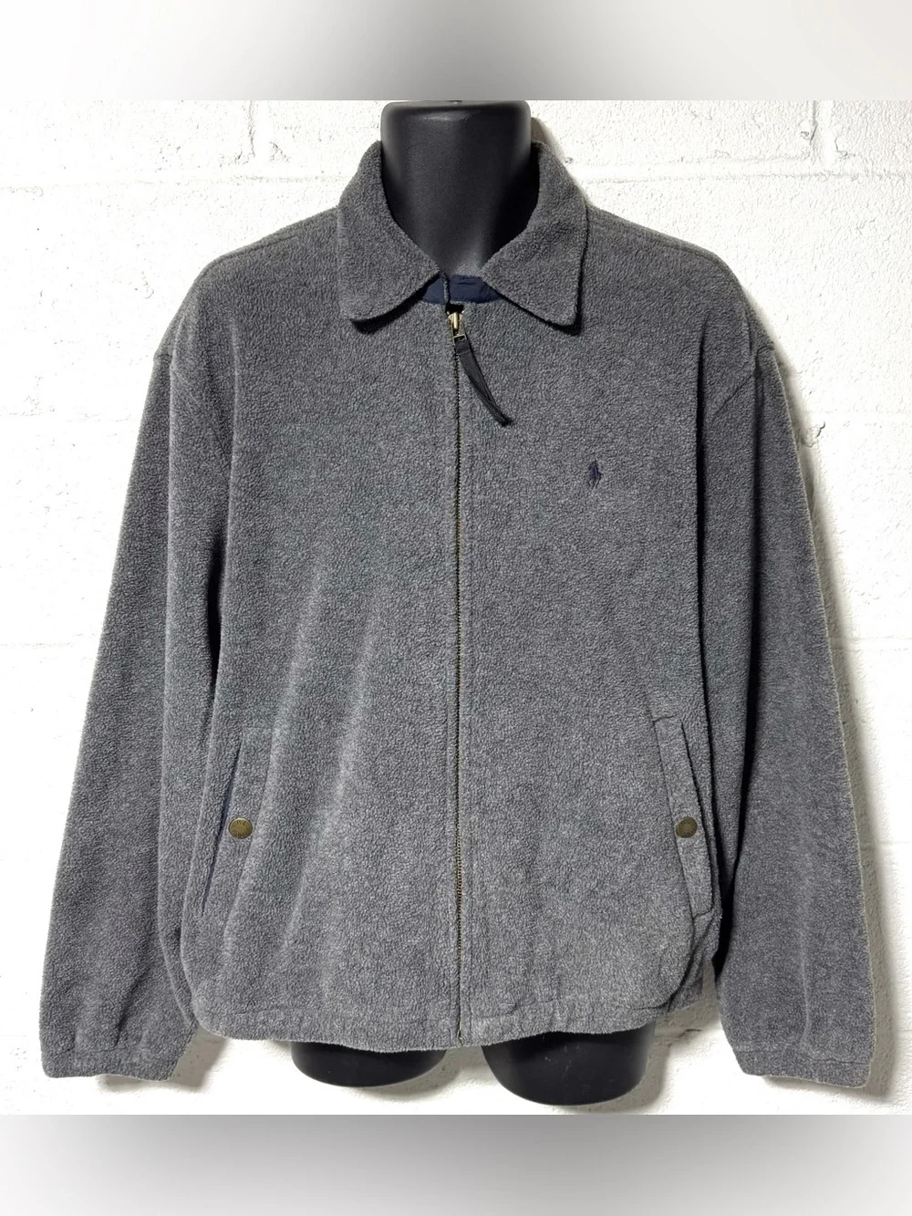 Vintage Polo Ralph Lauren Gray Polartec Fleece Jacket Size Large Full Zip 90s
